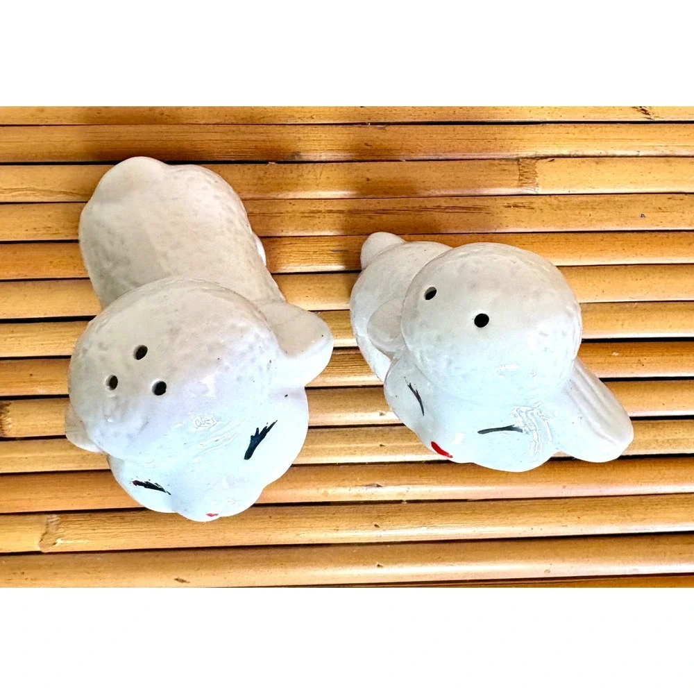 Vintage White Ceramic Lamb & Sheep Salt and Pepper Shakers Set Mid Century
